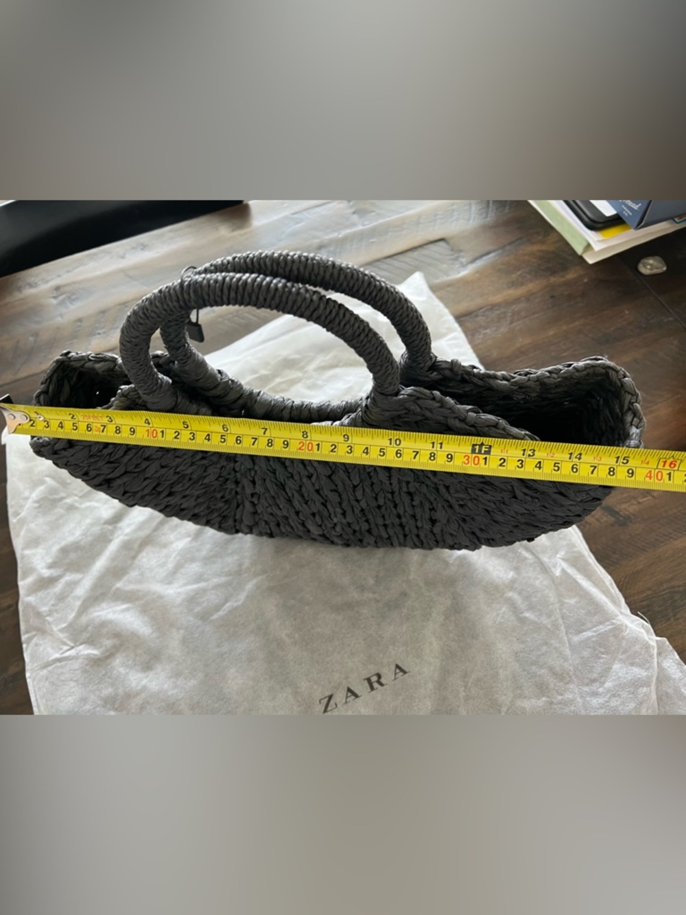 Zara Black Woven Crescent Tote with Round Handles - Picture 3 of 6